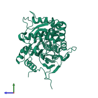 PDB entry 6fzc coloured by chain, side view.