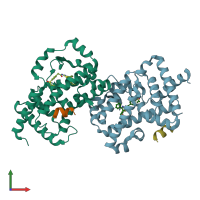 PDB entry 6g05 coloured by chain, front view.