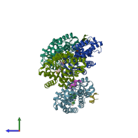 PDB entry 6g07 coloured by chain, side view.