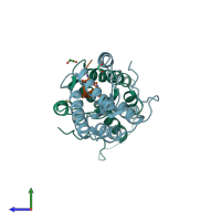 PDB entry 6g0s coloured by chain, side view.