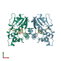 PDB entry 6g2n coloured by chain, front view.