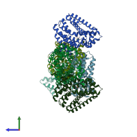 PDB entry 6g32 coloured by chain, side view.