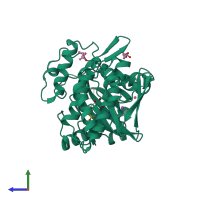 Monomeric assembly 1 of PDB entry 6g35 coloured by chemically distinct molecules, side view.