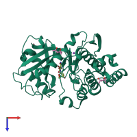 Monomeric assembly 1 of PDB entry 6g35 coloured by chemically distinct molecules, top view.