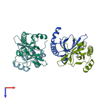 PDB entry 6g3t coloured by chain, top view.