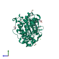 PDB entry 6g54 coloured by chain, side view.