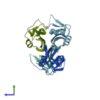 PDB entry 6g57 coloured by chain, side view.