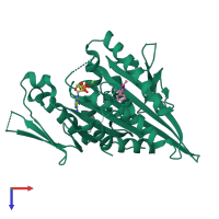 Monomeric assembly 1 of PDB entry 6g6y coloured by chemically distinct molecules, top view.