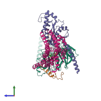 PDB entry 6g79 coloured by chain, side view.