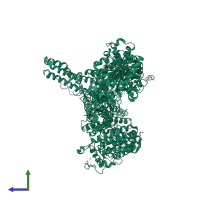 PDB entry 6g7e coloured by chain, side view.