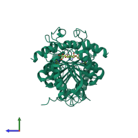 Homo dimeric assembly 2 of PDB entry 6g80 coloured by chemically distinct molecules, side view.