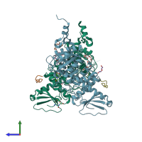 PDB entry 6g86 coloured by chain, side view.