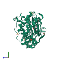 PDB entry 6g97 coloured by chain, side view.