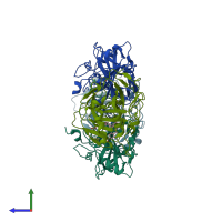 PDB entry 6g98 coloured by chain, side view.