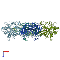 PDB entry 6g98 coloured by chain, top view.