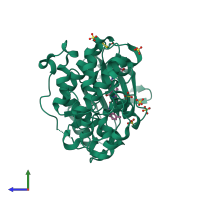 PDB entry 6g9n coloured by chain, side view.