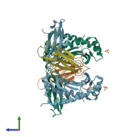 PDB entry 6gb5 coloured by chain, side view.