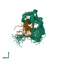 PDB entry 6gbe coloured by chain, ensemble of 20 models, side view.