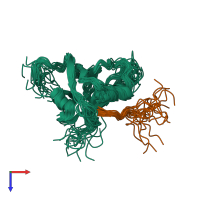 PDB entry 6gbe coloured by chain, ensemble of 20 models, top view.