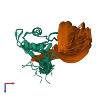 PDB entry 6gbm coloured by chain, ensemble of 20 models, top view.