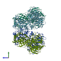 PDB entry 6gc1 coloured by chain, side view.