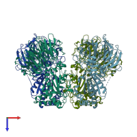 PDB entry 6gc1 coloured by chain, top view.