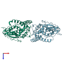 PDB entry 6gc9 coloured by chain, top view.