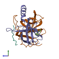 PDB entry 6gch coloured by chain, side view.