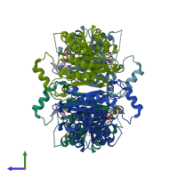 PDB entry 6gck coloured by chain, side view.