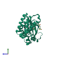 PDB entry 6gcr coloured by chain, side view.