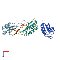 PDB entry 6gd2 coloured by chain, top view.