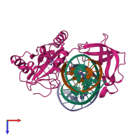 PDB entry 6gdr coloured by chain, top view.