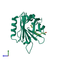 PDB entry 6ge7 coloured by chain, side view.