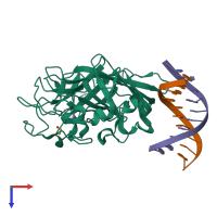 PDB entry 6ged coloured by chain, top view.