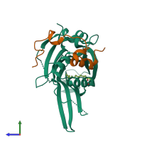 PDB entry 6gee coloured by chain, side view.