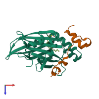 PDB entry 6geg coloured by chain, top view.