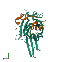 PDB entry 6gei coloured by chain, side view.