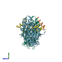 PDB entry 6gek coloured by chain, side view.