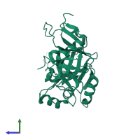 PDB entry 6geu coloured by chain, side view.