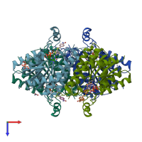 PDB entry 6gex coloured by chain, top view.