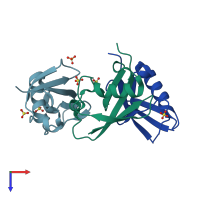 PDB entry 6gf1 coloured by chain, top view.