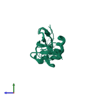 PDB entry 6gf2 coloured by chain, ensemble of 10 models, side view.