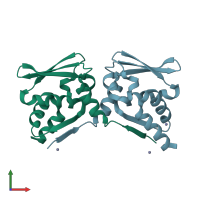 PDB entry 6gfb coloured by chain, front view.