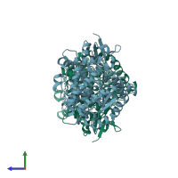 PDB entry 6gfl coloured by chain, side view.
