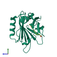 PDB entry 6gfs coloured by chain, side view.