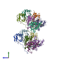 PDB entry 6gfy coloured by chain, side view.