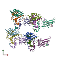 PDB entry 6gfz coloured by chain, front view.