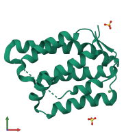 PDB entry 6gg1 coloured by chain, front view.
