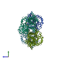 PDB entry 6gg4 coloured by chain, side view.