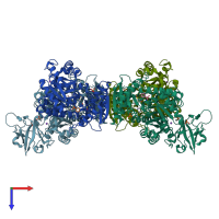 PDB entry 6gg4 coloured by chain, top view.